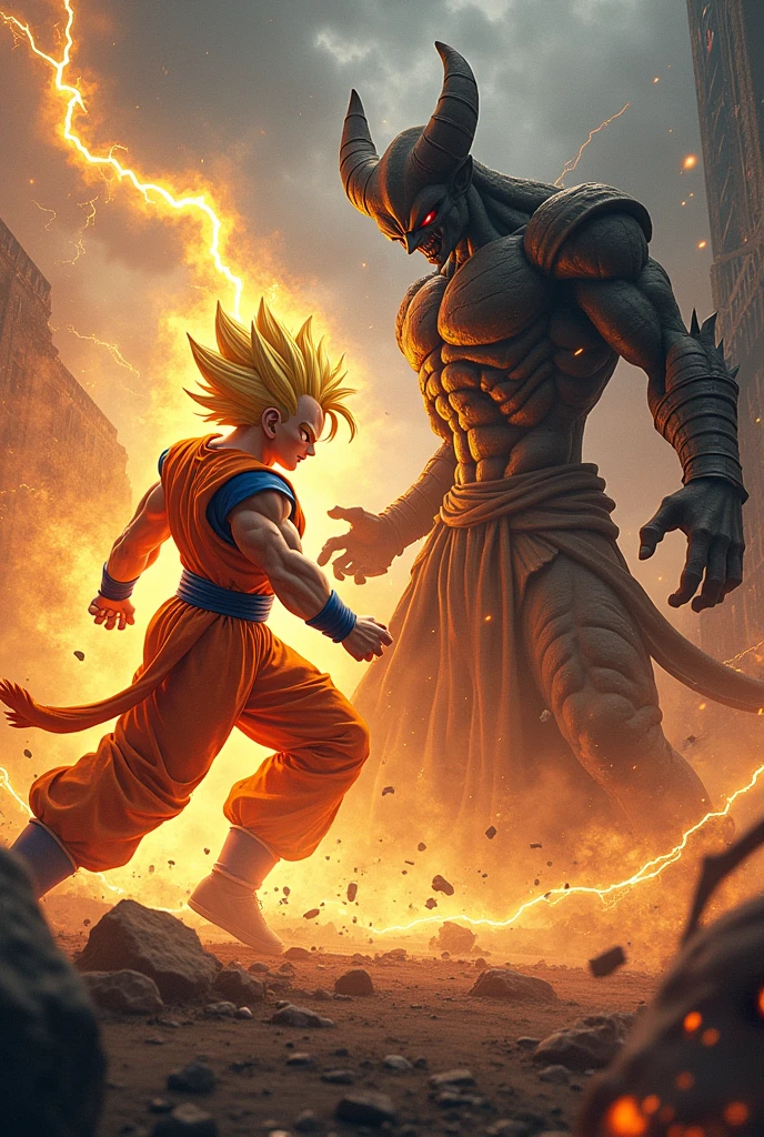 Goku in super saiyan fighting with saitana