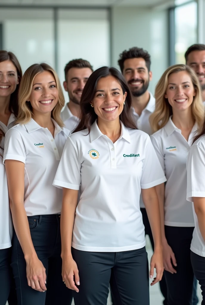 People wearing white shirts with their company name on the side: “Credifast”.
