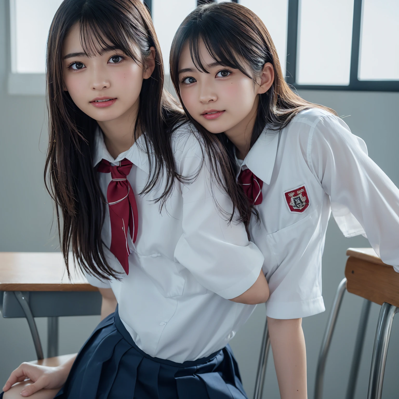Tabletop, highest quality, Japanese Girls,One Girl, 8k, RAW Photos, highest quality, Tabletop, Debtdebt:1.2, Highly detailed RAW color photos, Professional photos, (Realistic, Realistic:1.37), (Highly detailed skins:1.2), Ultra-high resolution, (lenz 50mm), (debt/1.2),Exquisitely drawn eyes,Gazing at the audience,
One Girlと別れる (Many elderly people:1.4), Beautiful Face, cute,(smile:1.05),(20-year-old, Wide Hips,Straight hair, (short hair), iris, white and fine-grained skin,Small Mouth, high cheekbones (meaning), Sexy pose,(Leaning forward:1.3),(The to the debtW:1.1),White panties、Korean Idol、Nogizaka Idol、Carving an idol pose、Adult、、(Tabletop, highest quality:1.3), (Ultra-fine 8K CG:1.2), (ultra-realistic:1.35), (Realistic:1.45), (Realistic:1.4), Cowboy Shot,
Beautiful Japanese Women, 2, supermodel, Japanese Idols, , (Sitting at a desk:1.1), (school uniform:1.4), (Skirt flip:1.6),
(School classroom background:1.1), A slightly troubled look、Smile a little、