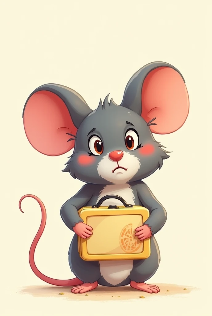 I would like the image of an embarrassed mouse with a lunchbox in its hand as if it were a cartoon
