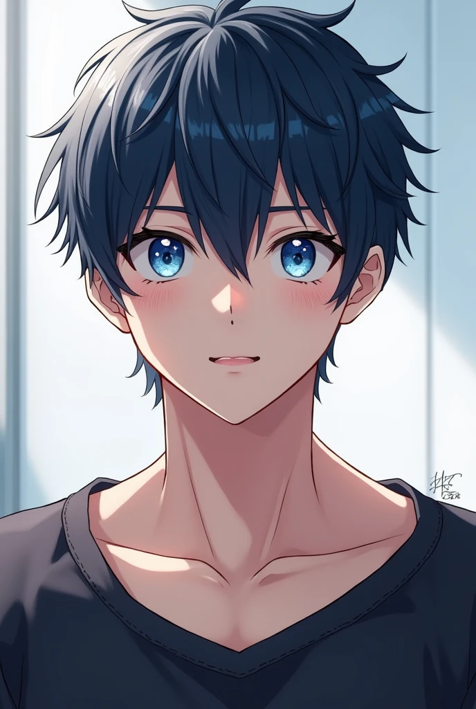 anime boy
, shoulders, blue eyes, sexy lips