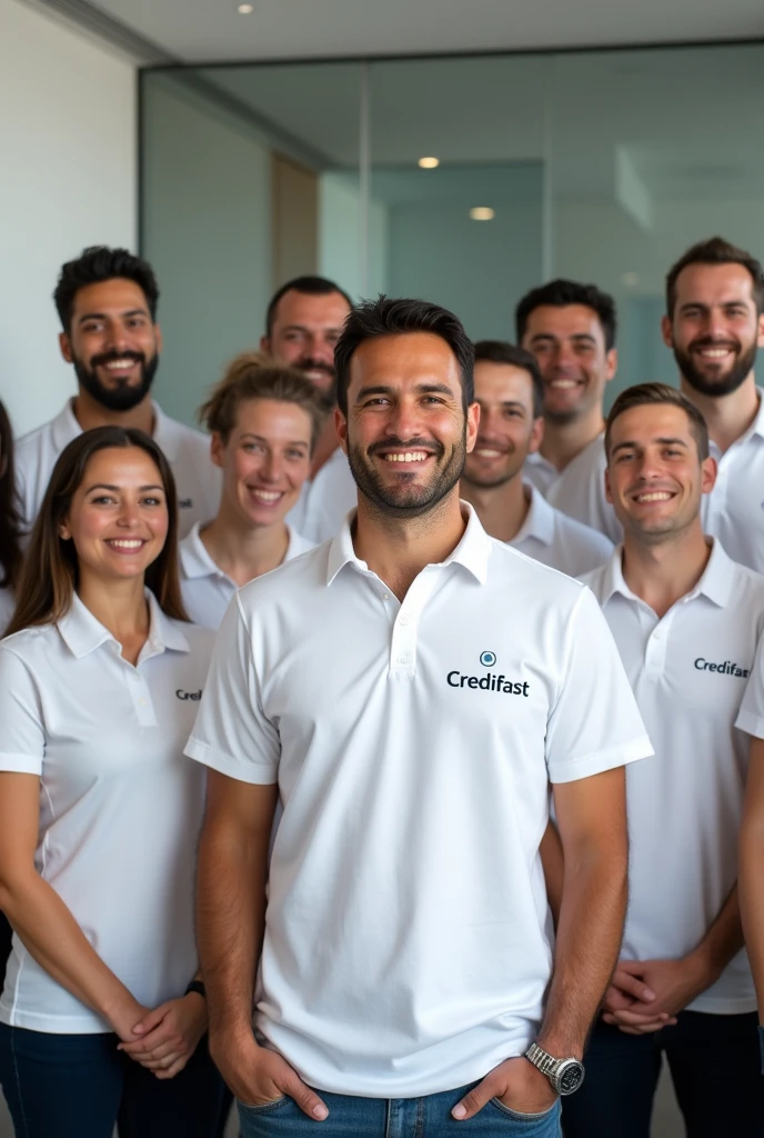 People wearing white shirts with their company name on the side: “Credifast”.