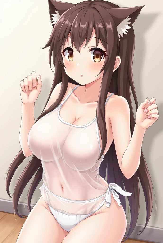 Japanese anime girl naked,See-through apron,See-through underwear,No bra,Large Breasts,(Between the breasts)Sexy pose,Sexy pose,Seductive pose,Cat ear,I love sex,I want to go to the toilet
