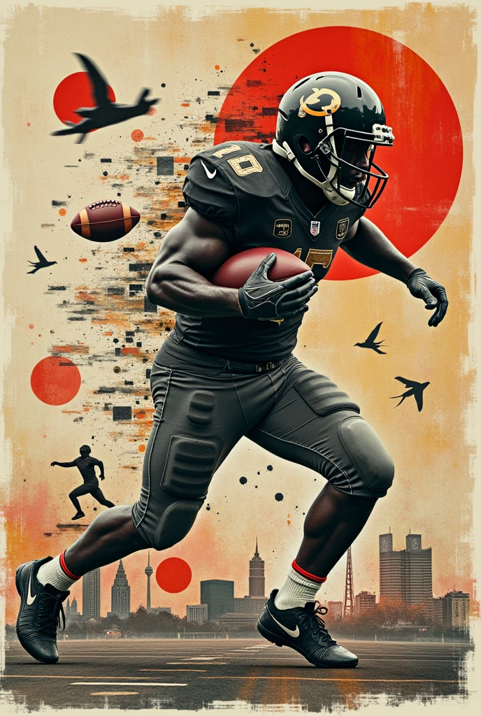 an American football poster with a Dadaist artistic representation