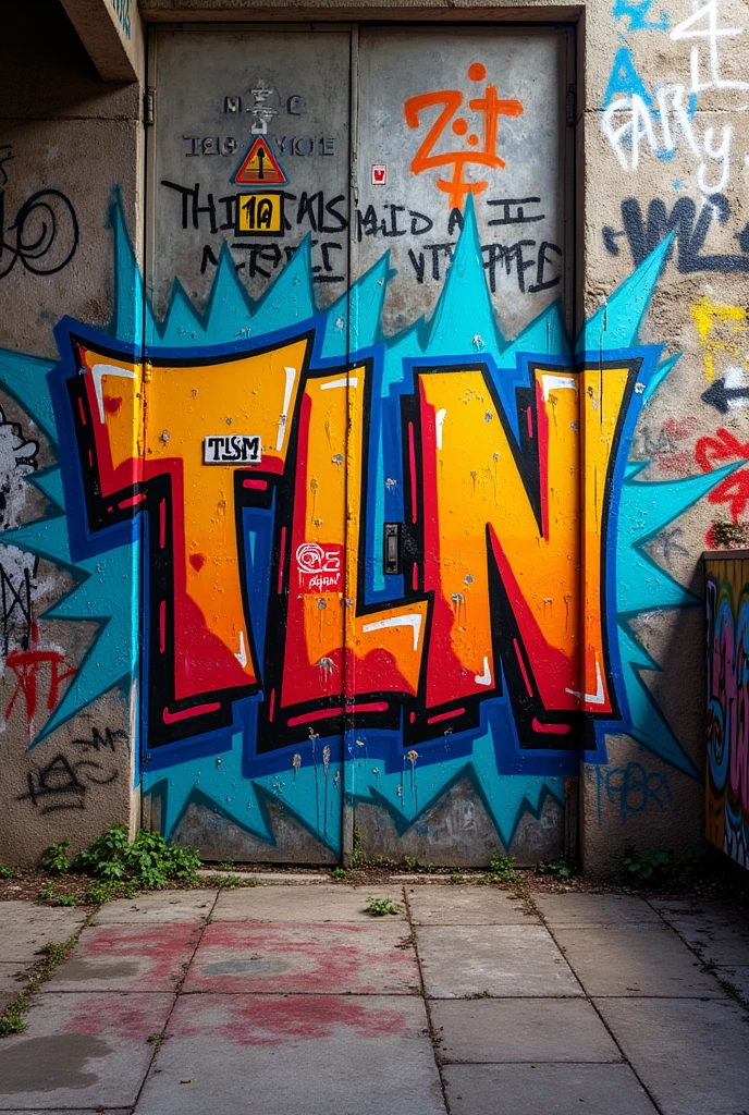 one "day" of graffiti or tagging with the abbreviation "TLN" ou "TLSM", or something with the name "LINE".
OBS: SHOW ALL RESULTS IN A SINGLE IMAGE.