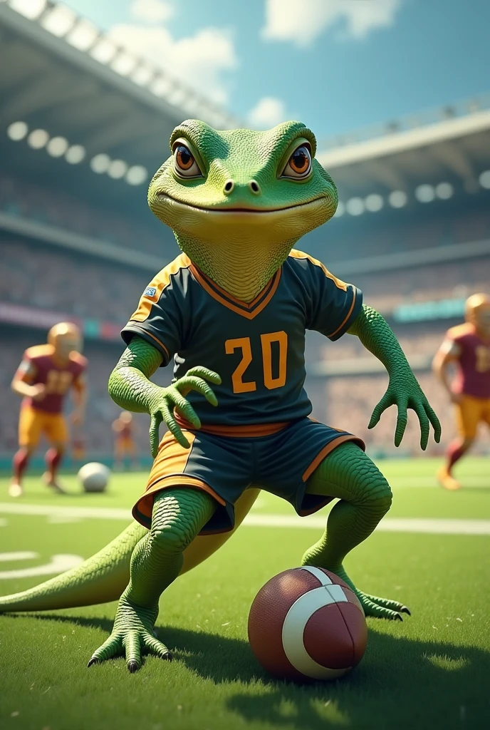 Lizard playing football 