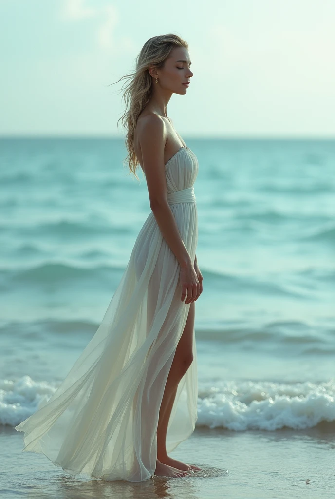 (Highest quality, Very detailed, masterpiece:1.2), 1 female, Very thin body, length, Thin legs, sea