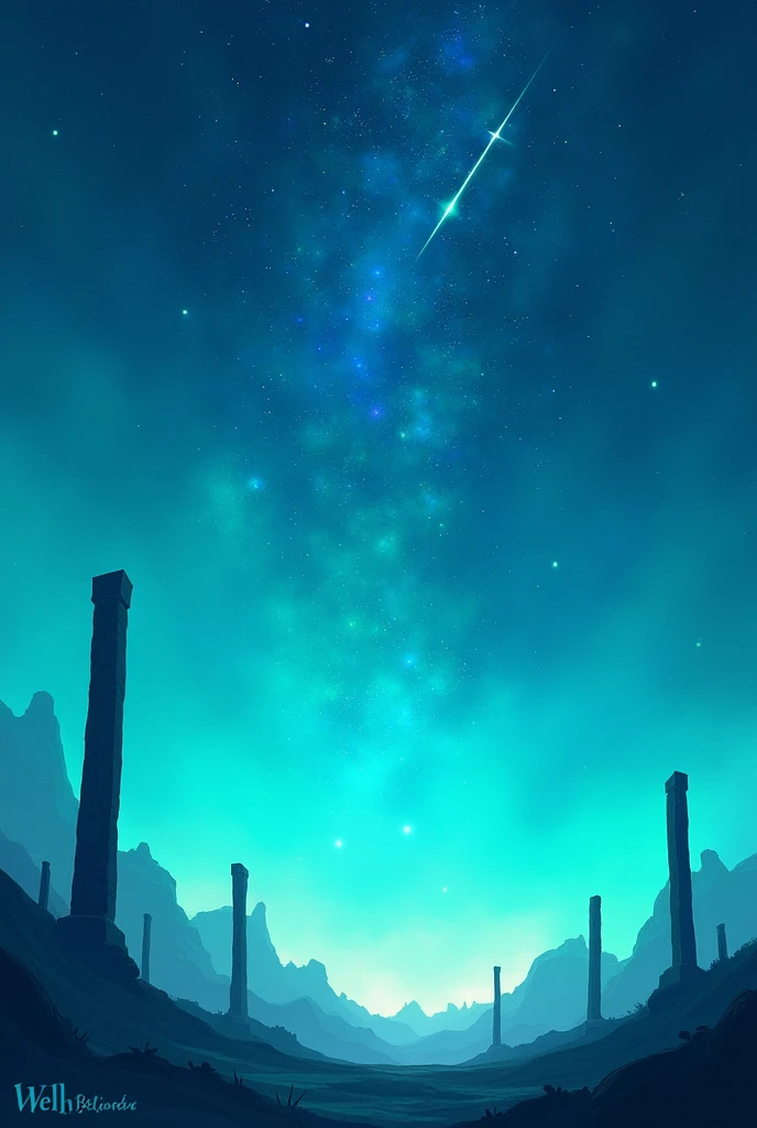 crie um céu starlit, bright turquoise color, starlit, céu starlit, stele
