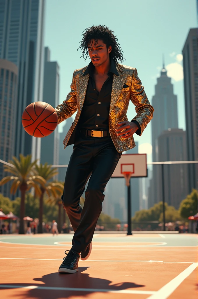 Michael Jackson playing basketball