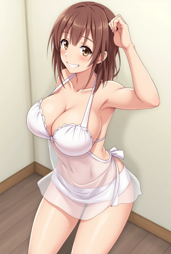 Japanese anime girl naked,See-through apron,See-through underwear,No bra,Large Breasts,(Between the breasts)Sexy pose,Sexy pose,Seductive pose,Naughty face,I love sex,I want to go to the toilet,No underwear,Shaking breasts