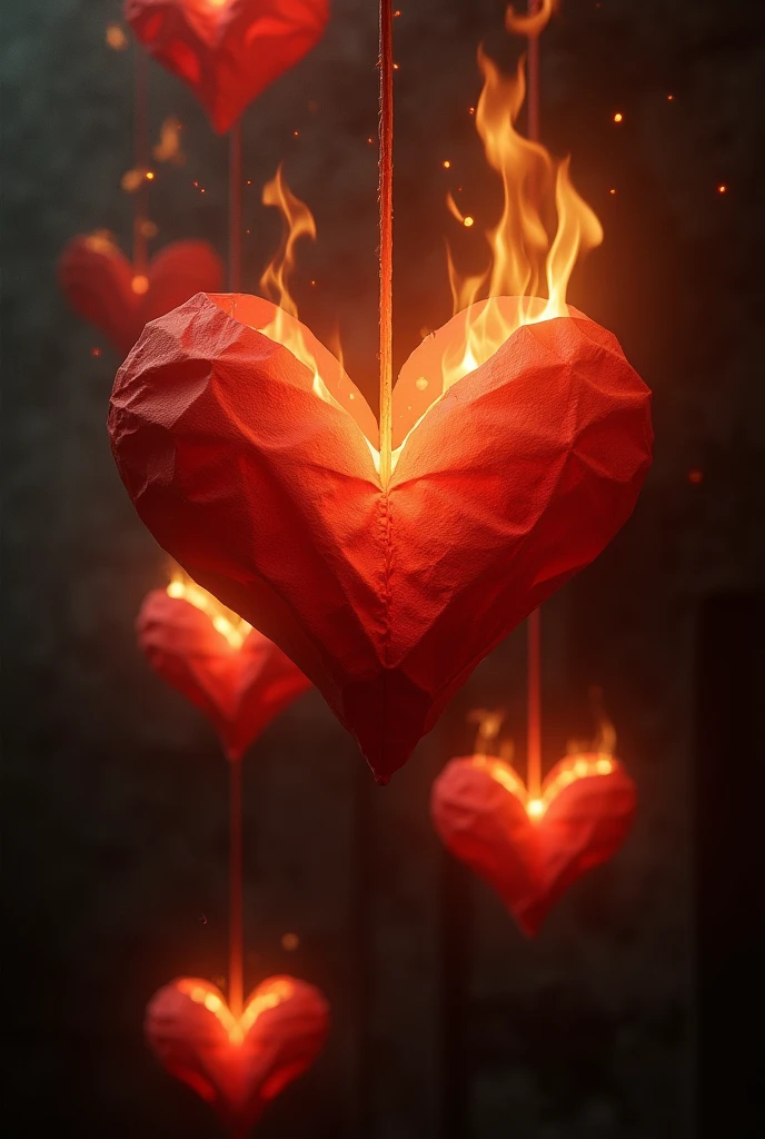Burning paper hearts 