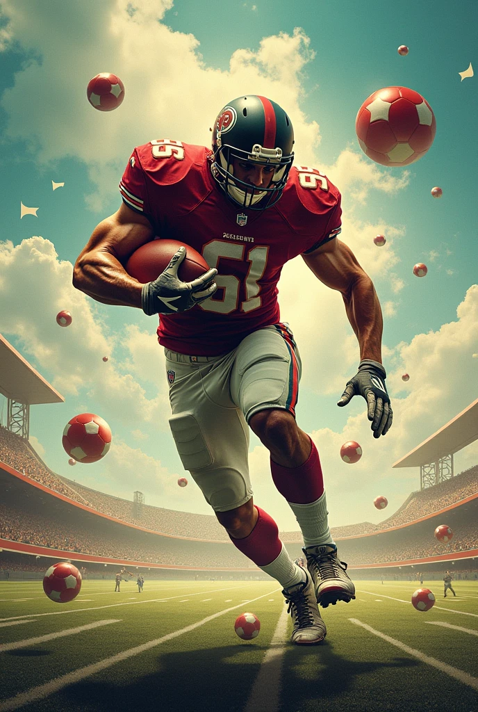 an American football poster with a surrealistic artistic representation