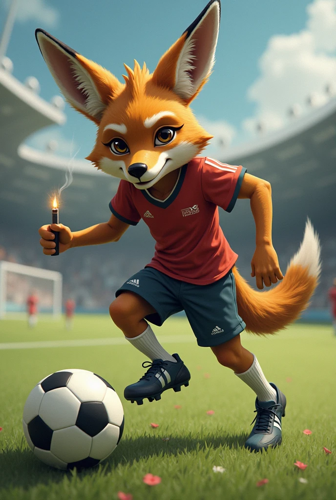 Jackal smoking and playing soccer