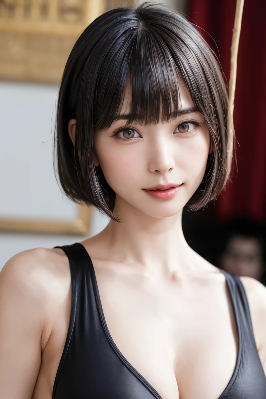 (Tabletop, Highest quality、Ultra-high resolution、Face focus focus、Focus on the side、Focus on the navel、Focus on the décolletage、Very attractive beauty、Add strong highlights to the eyes、Look closely at the camera:1.4、Really beautiful bangs:1.4、Short Brunette Bob(With bangs):1.4),1 girl, Report, Black-haired, Realistic, Looking at the audience, Pale black eyes, short hair, lips, Lip gloss, Upper Body、Big eyes、eyelash)、((Italian natural background、Hyper Realistic Stick:1.4))、((short hair with bangs:1.4、Beautiful 46-point bangs:1.4、{Hugeな|big|Hugeなな|Mega} chest:2, chestの谷間:2、Big eyes、Give students a very strong highlight、very bigger chest、Looking at the audience、Very beautiful beauty、Show me your ears、Beautiful long neck、Beautiful neckline、smile、A smilee Beautiful Teeth、Open your mouth and smilee))、2、Very cute supermodel、Perfect Anatomy、{Huge|big|Hugeな|Mega} chest, chestの谷間、とても可愛いsmile、Beautiful Teeth、Beautiful décolletage