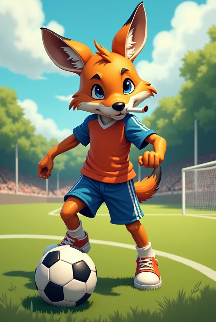 Humanoid jackal smoking and playing soccer