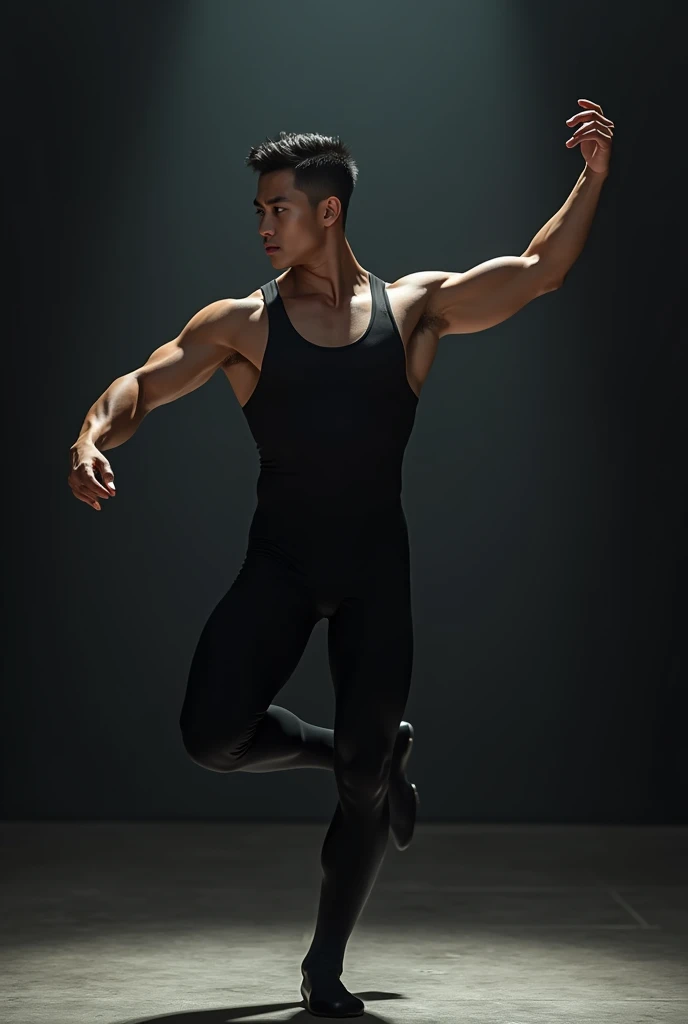 Asian,male,Muscular,ballet,Black unitard
