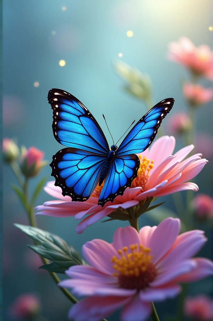 Blue and black butterfly perched on a flower
