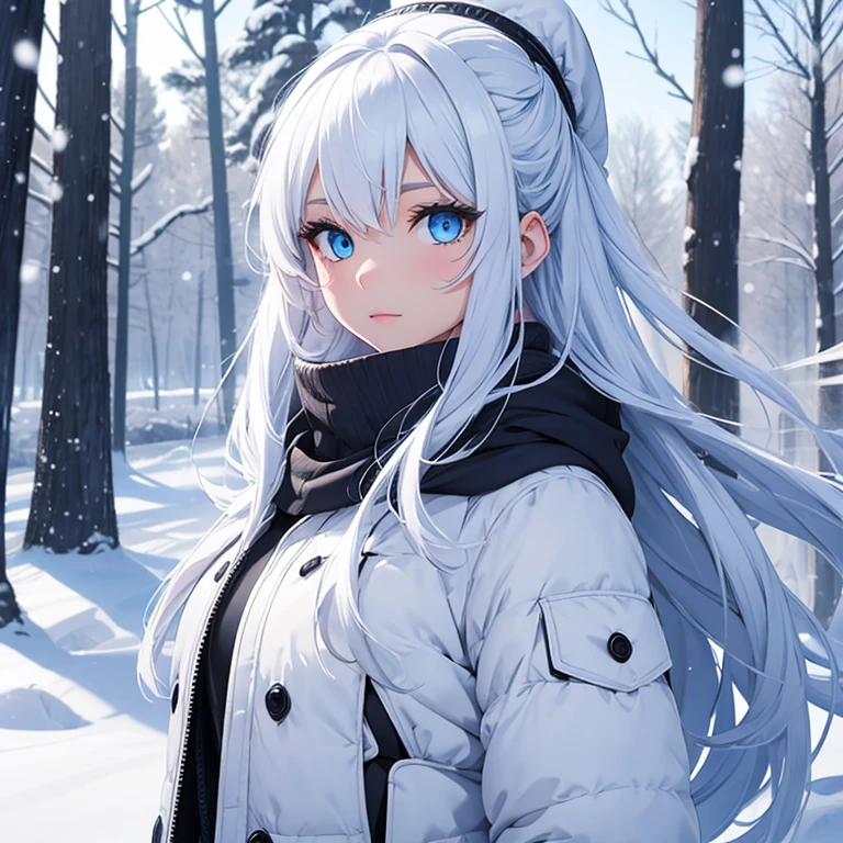 Make a snow goddess with dark blue eyes, winter clothes, ultra HD, super detaill,
