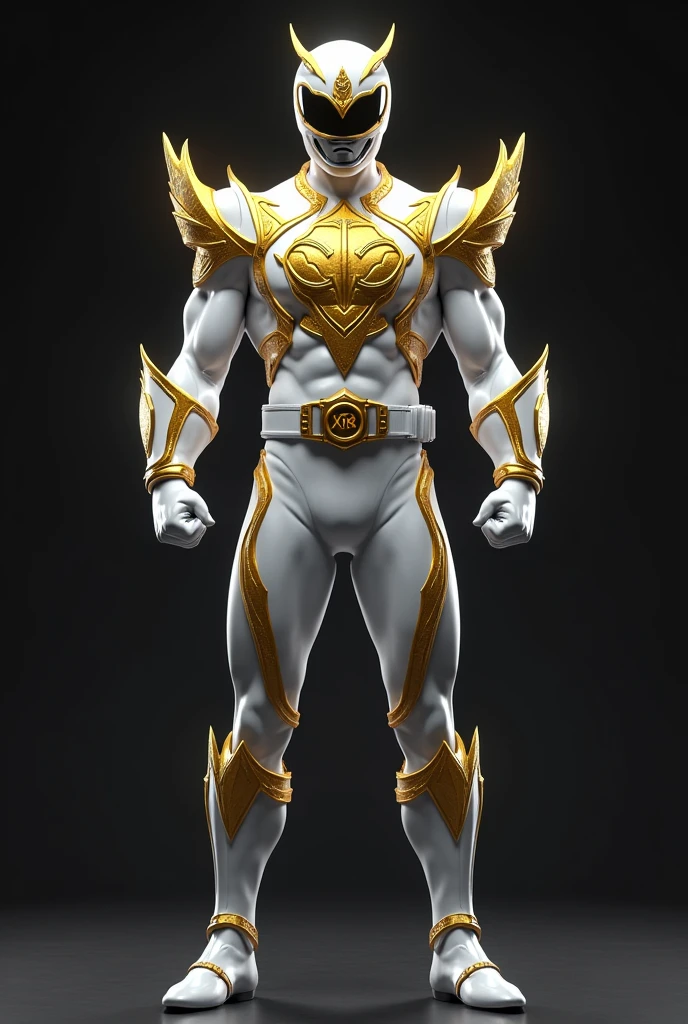 White Power Ranger with gold details with the acronym XBR on the chest, very striking in black
