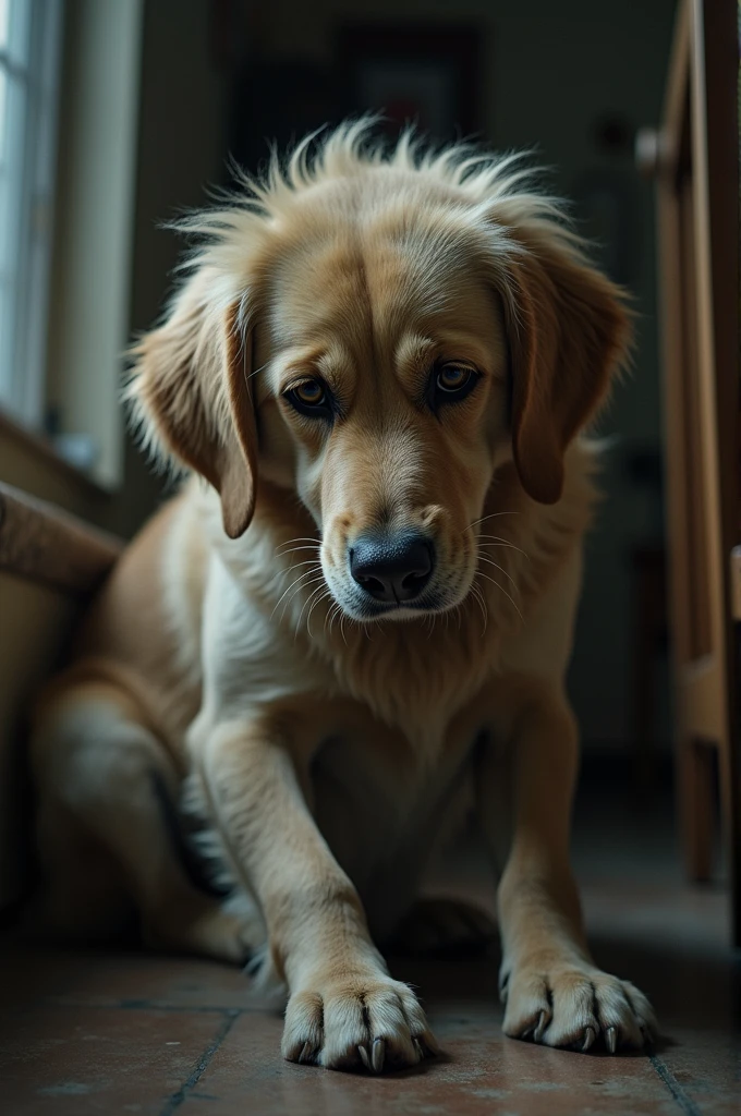 A dog getting sick from not going out for a walk