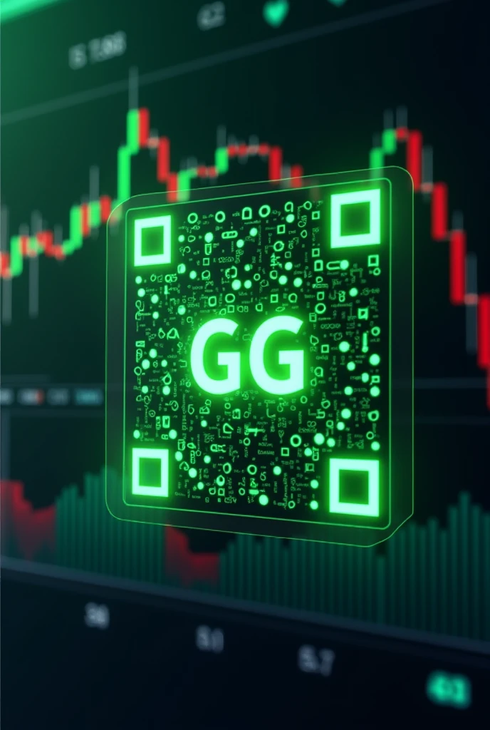 qr code with gg in the middle of the qr graphic decrease the gg and put it in green instead of green put a day trade graph