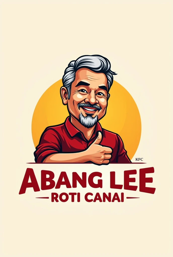 word "Abang Lee Roti Canai" for logo. industri. red white yellow font. like mcd logo. man age 50 muslim .