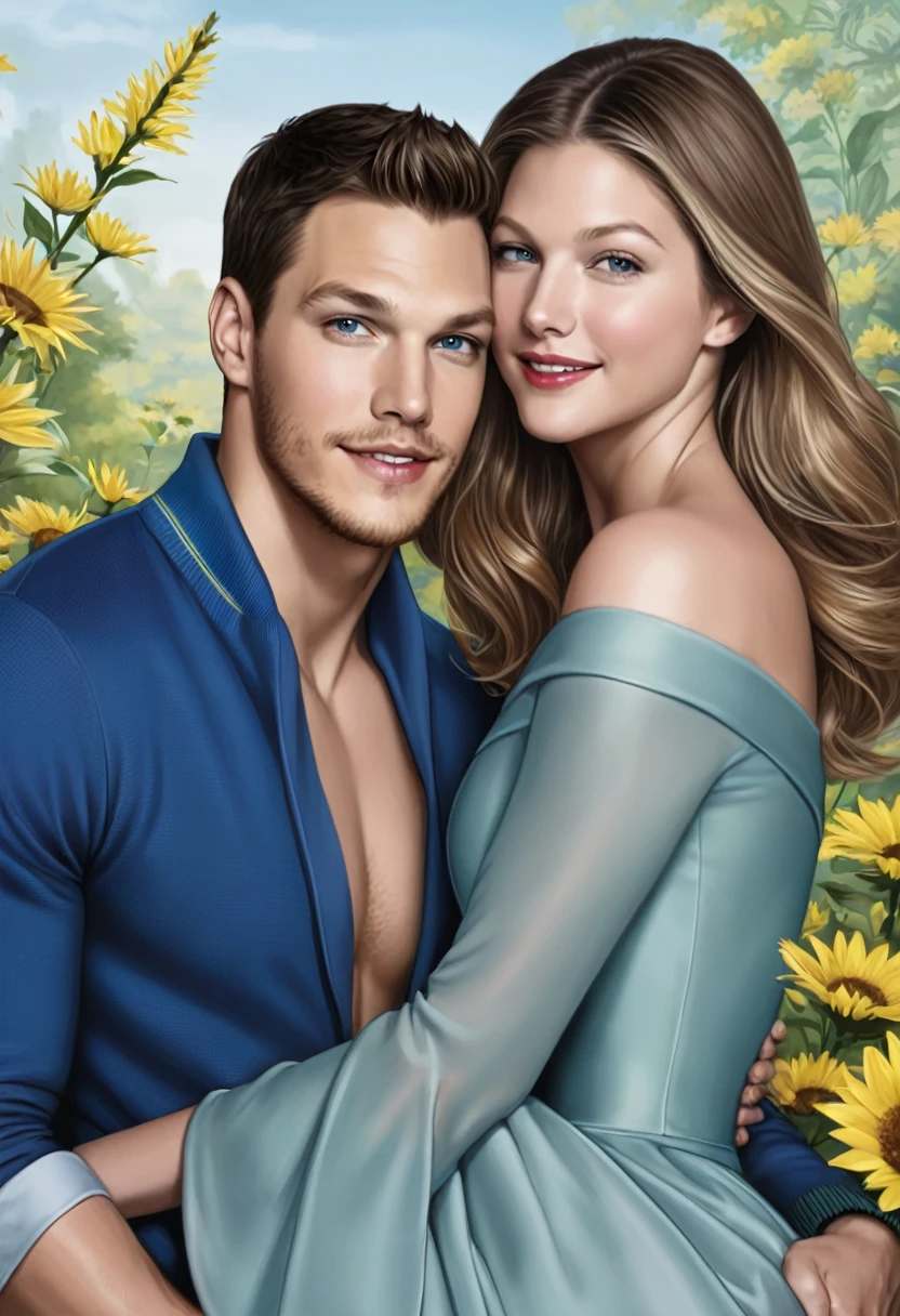 Generate image of couple Chris Wood and Melissa Benoist posing for press photos. 
