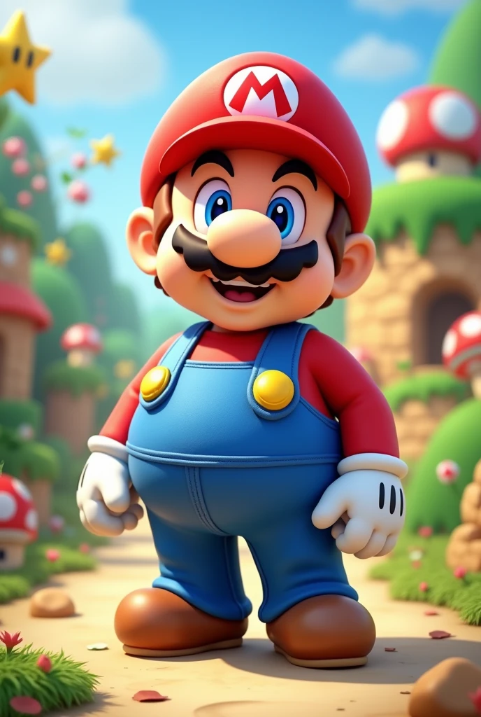 A boy with a red hat and blue pants and a big belly Mario 