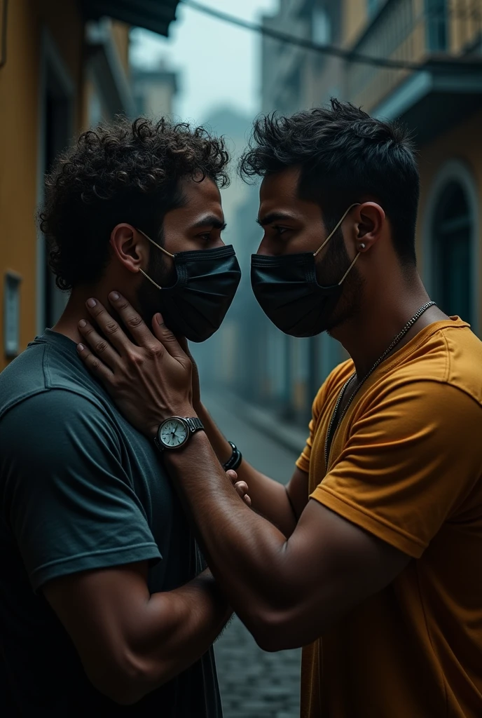 Two Brazilian men, one with a mask and the other behind taking off the mask