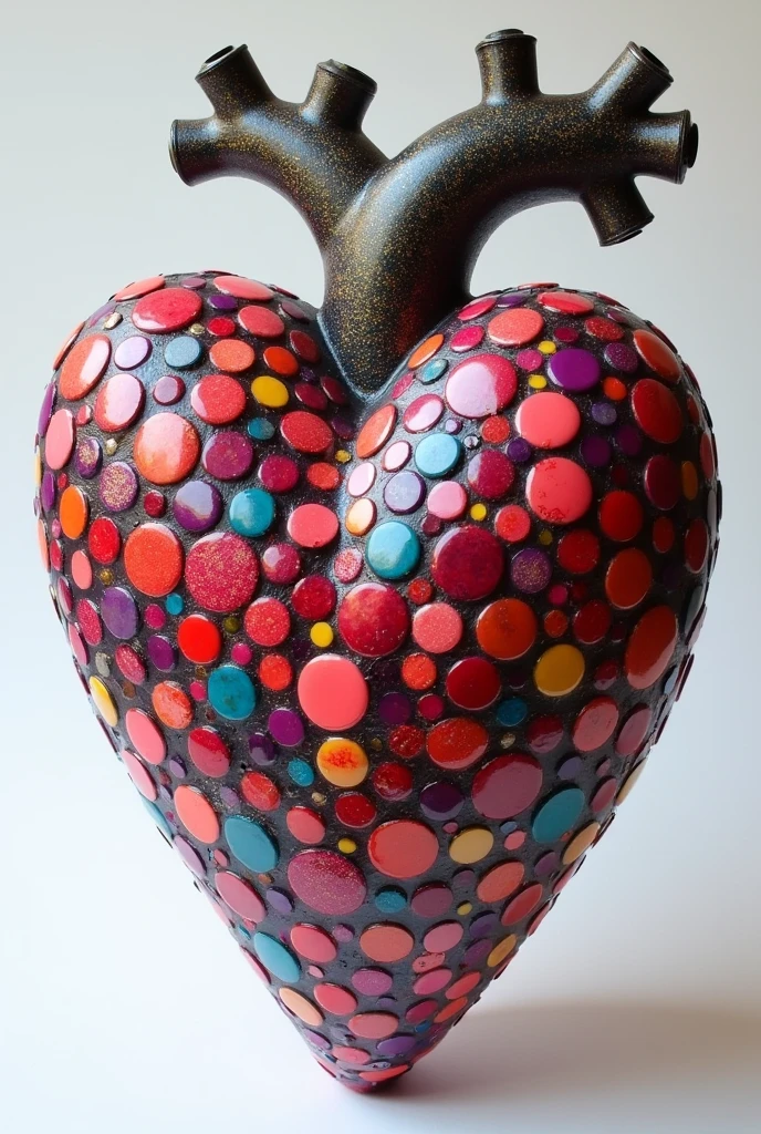 A heart made of some nail polishes, and enamel and electric sander handle 