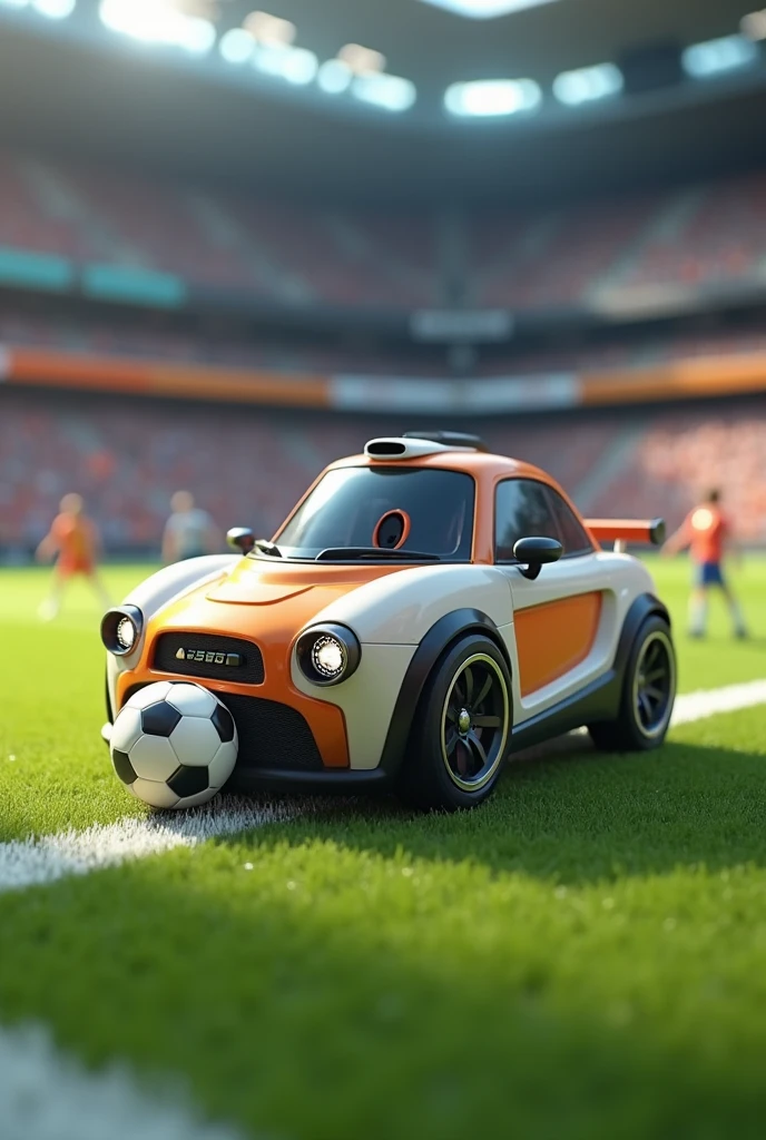 Camera shaped like a car playing soccer