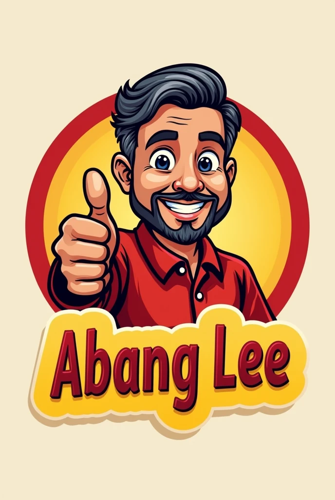word "Abang Lee Roti Canai" for logo. industri. red white yellow font.copy design like mcd logo. man age 50 muslim . Malay man face. dark skin. grey black hair, small beasd. thumb up hand. small beard. pakistan man. big eyes