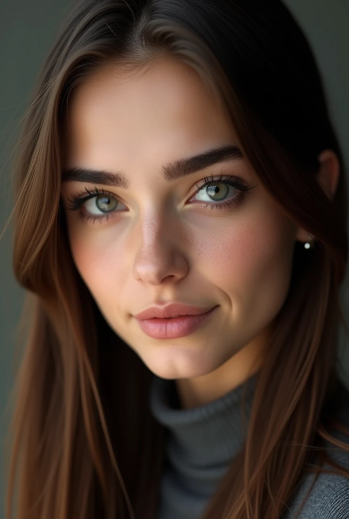 (photorealism:1.2), beautiful arabic woman, young 22-years-old, straight brown hair, long eyelashes, heart-shaped face, black Childish/round asian eyes, invitive gaze, full lips, small nose, straigth eyebrows, studio lighting, ultrarealistic,