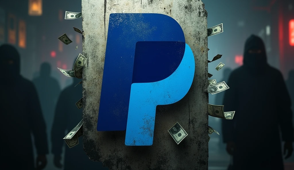 PayPal logo in a money laundering and dark corruption scenario