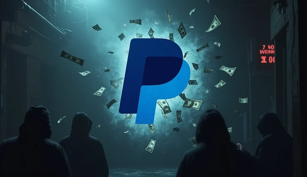 PayPal logo in a money laundering and dark corruption scenario