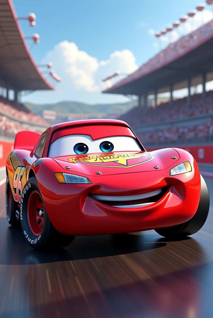 lightning mcqueen with a plate emblazoned with the maltese cross