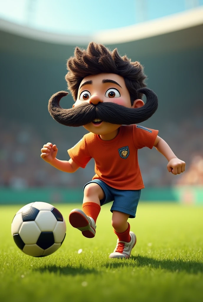 Big mustache playing soccer