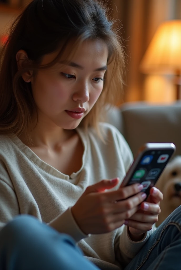 A dog owner looking for apps on her cell phone