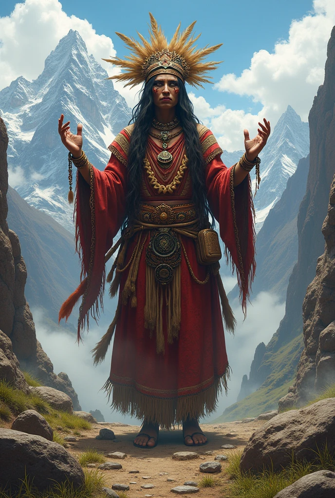 Andean person with magical powers in the mountains