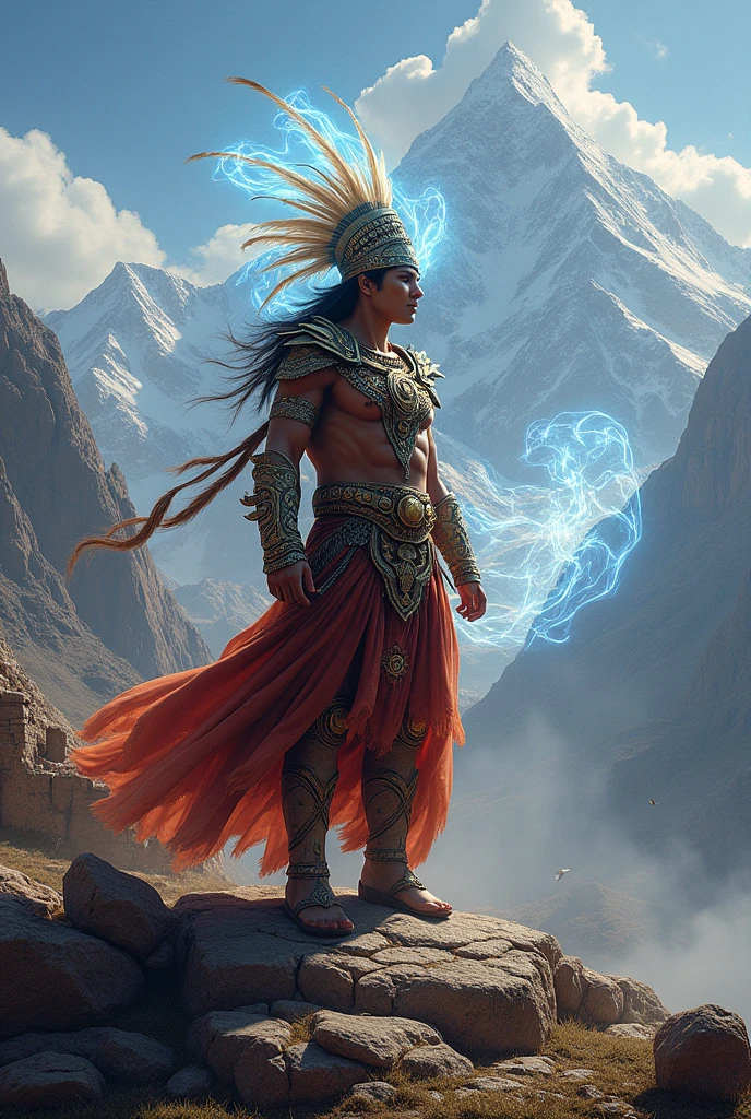 Inca person from the Andes with magical powers in the mountains