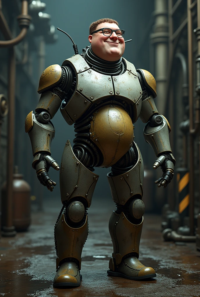 A photo of the mechanical guy themed on the character named Peter family guy series so that it looks like peter