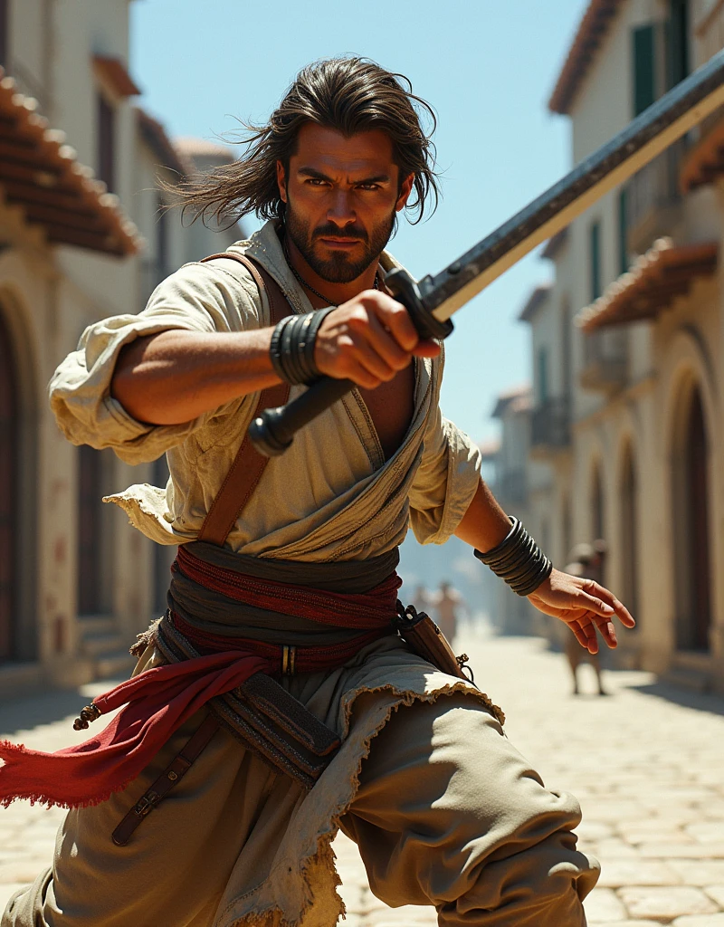 1man swashbuckler fantasy duelist rogue medieval rapier noarmor mediteranean raggedclothes dualwielding dagger