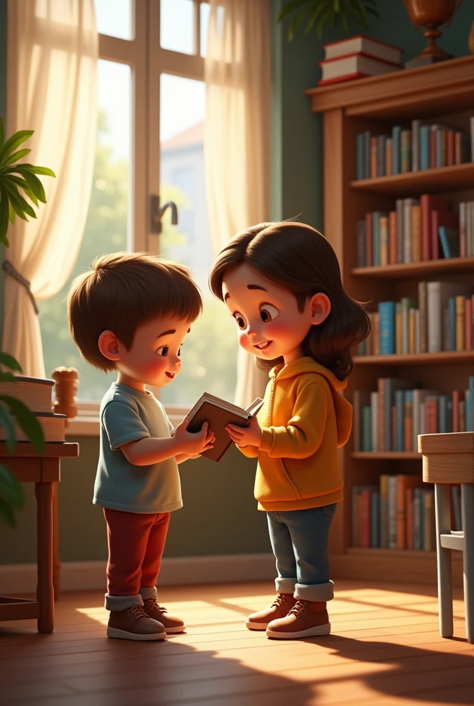 Showing mom a book in the library