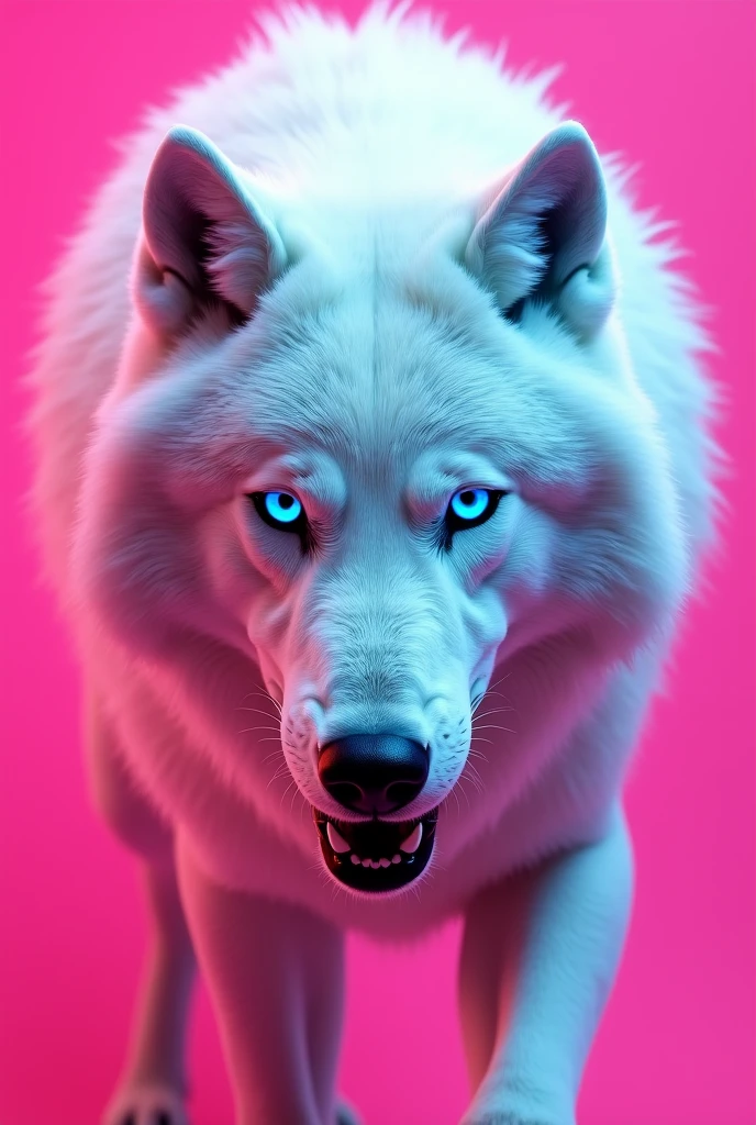 white wolf blue eyes intimidating pink background Just squeeze the wolf&#39;s neck and head 