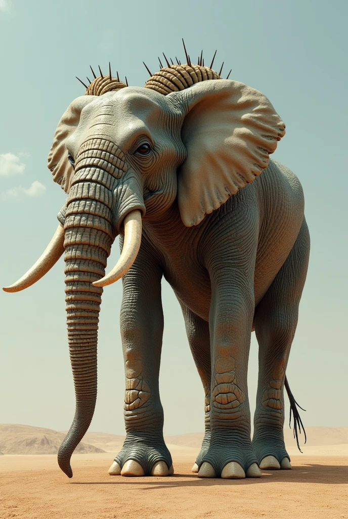 (photorealism:1.2), elephant and a scorpion merge into 1 good looking being