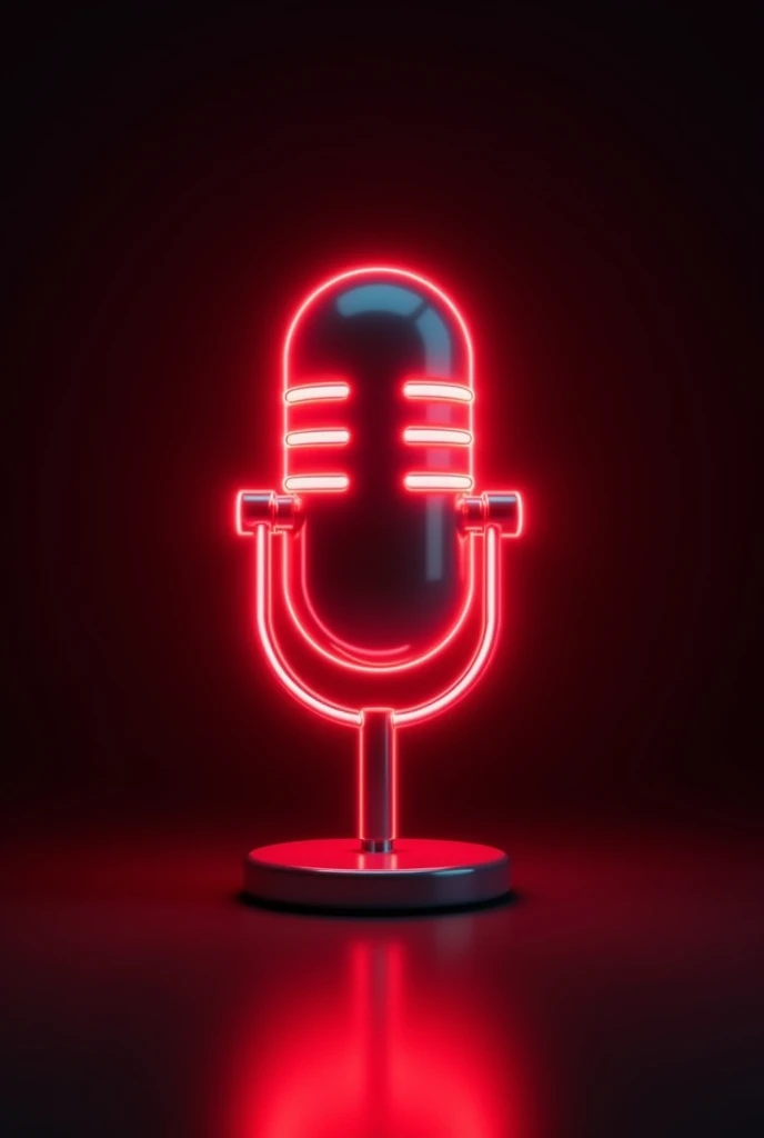 Create a glowing neon red speaker microphone, representing an announcement of news and notices, featuring a sleek and modern design. The speaker microphone is centered on a dark, black background with a subtle gradient, giving the image