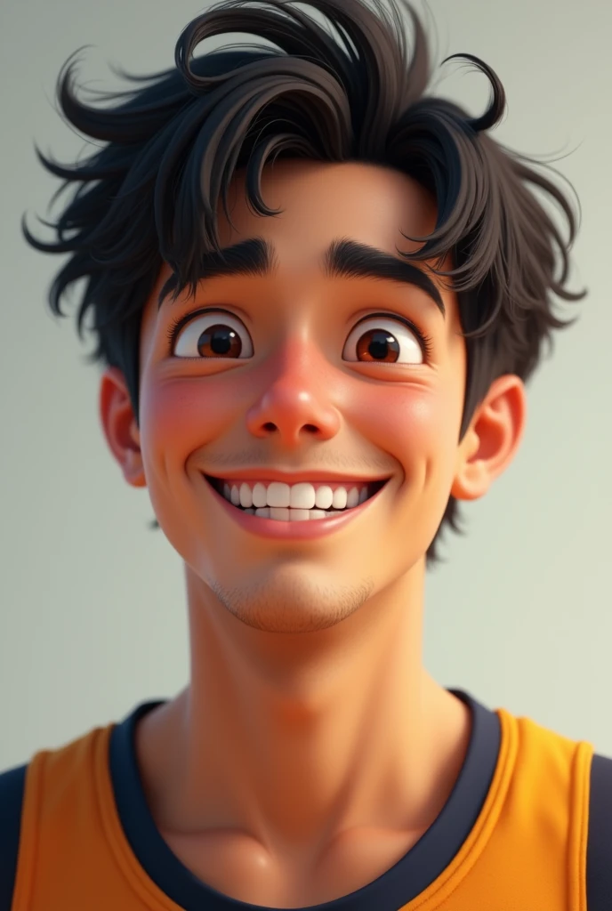 -, (best quality:1.1), (masterpiece:1.4), (absurdres:1.0), portrait, Close-up,
has short black hair that often looks a little messy, dark brown eyes, and a cheerful smile that always makes people feel comfortable. He has a medium and athletic body posture because he likes playing basketball..