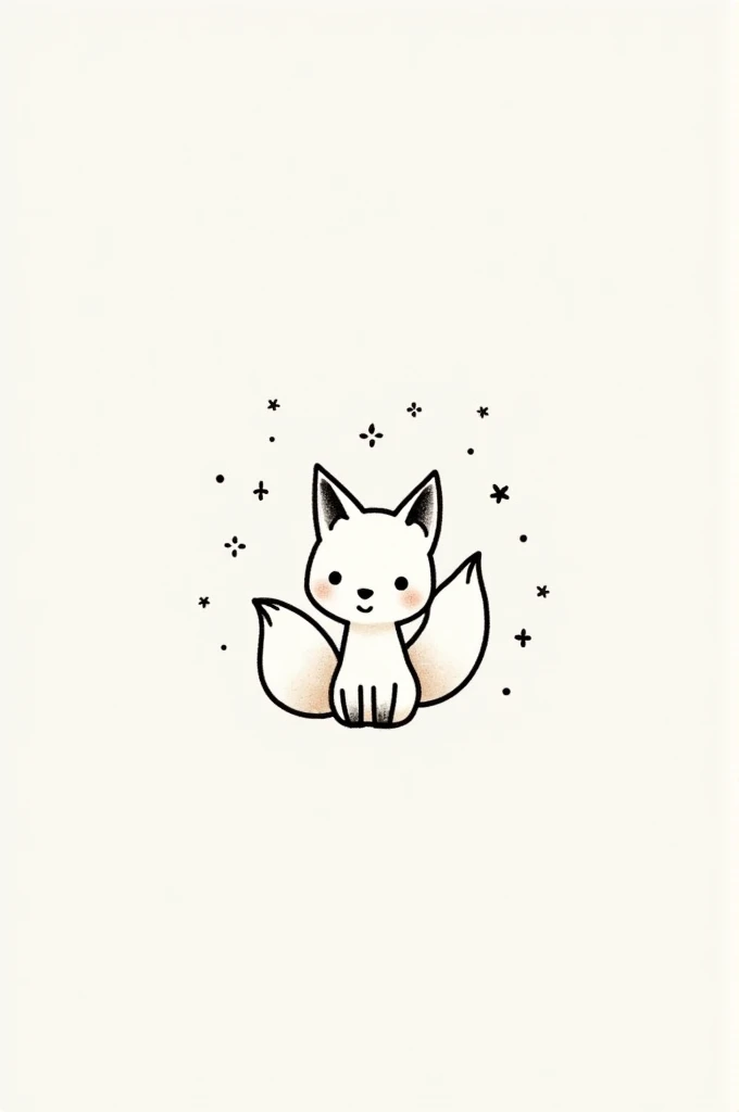 Create minimalist tattoo art, 9-tailed kitsune fox,kawaii