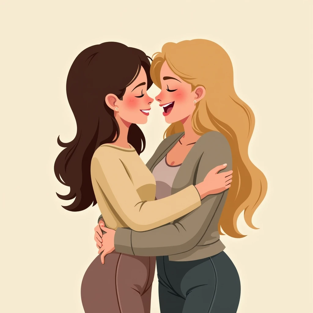 Blonde 20-years girl hugs her brown-hair friend, Png Image without background 