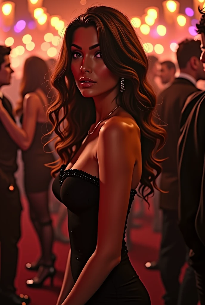 A very sexy brown haired woman at a party
